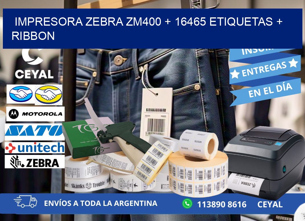 impresora zebra zm400 + 16465 etiquetas + ribbon