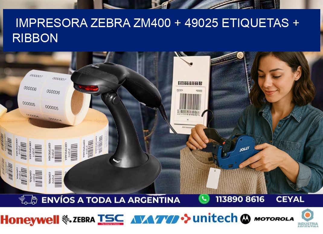 impresora zebra zm400 + 49025 etiquetas + ribbon