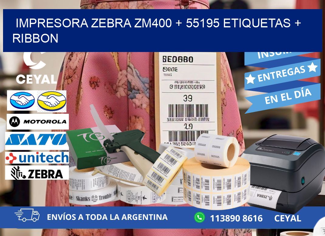 impresora zebra zm400 + 55195 etiquetas + ribbon