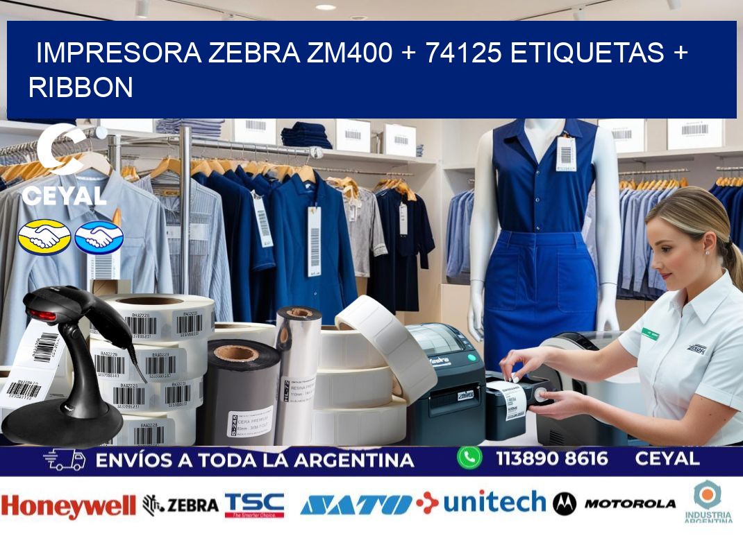 impresora zebra zm400 + 74125 etiquetas + ribbon
