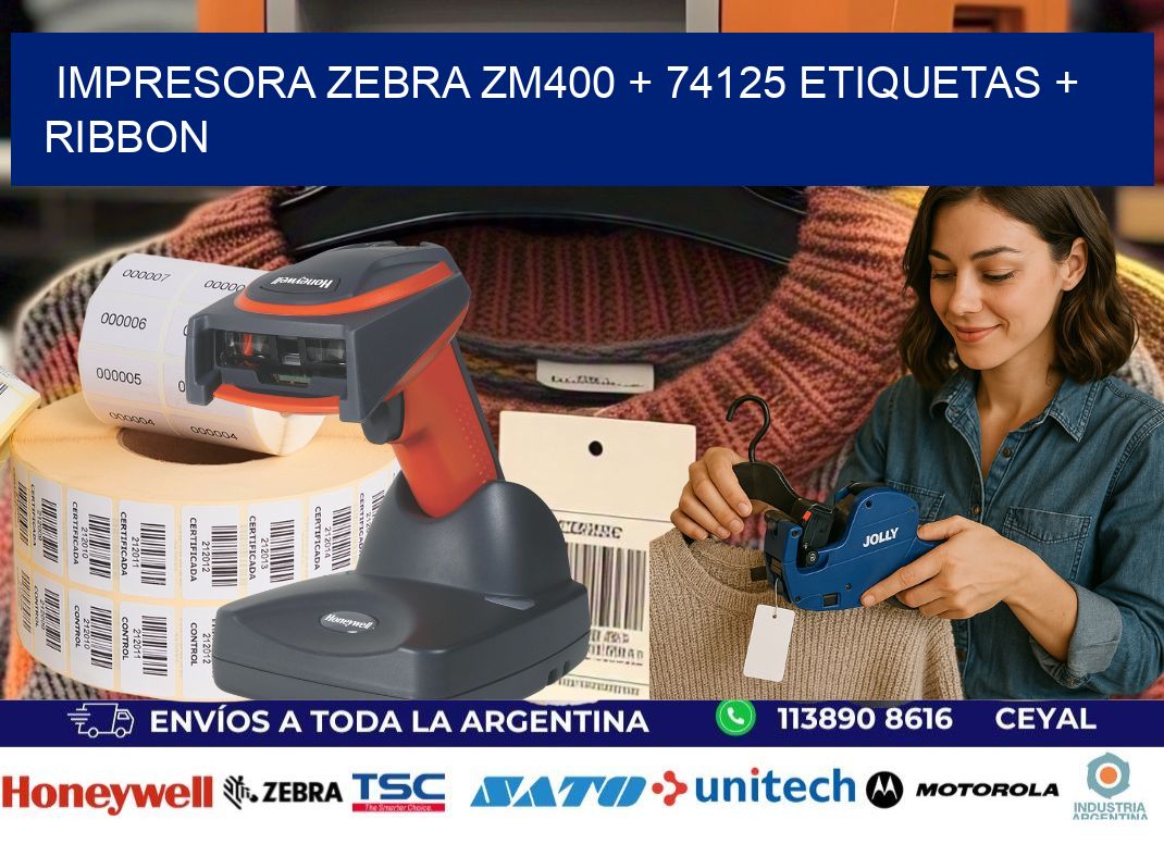 impresora zebra zm400 + 74125 etiquetas + ribbon