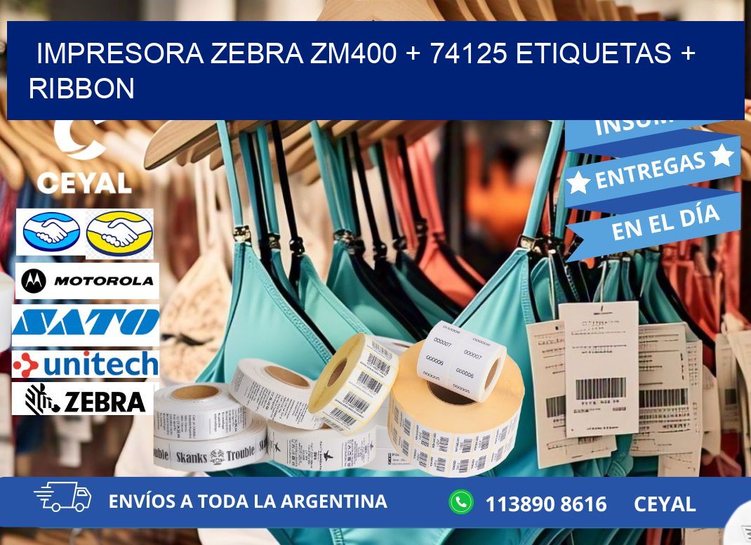 impresora zebra zm400 + 74125 etiquetas + ribbon