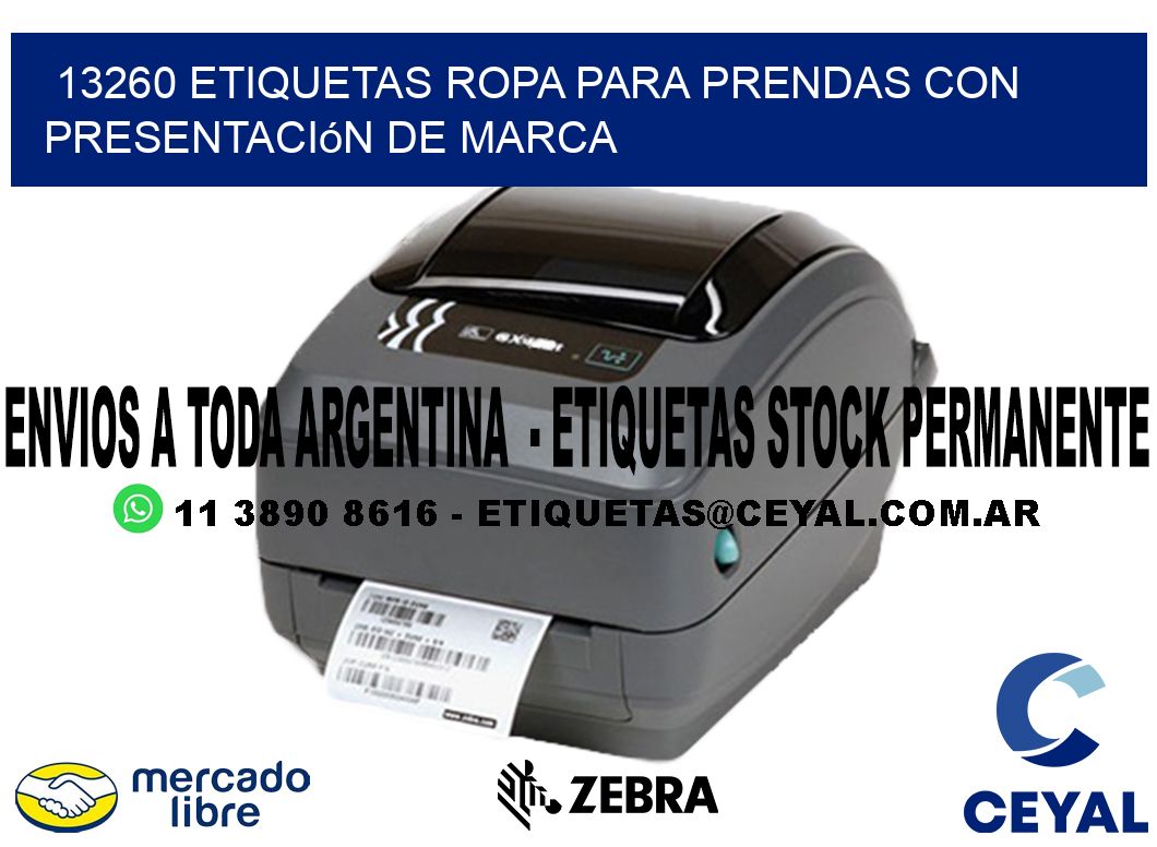 13260 Etiquetas ropa para prendas con presentación de marca