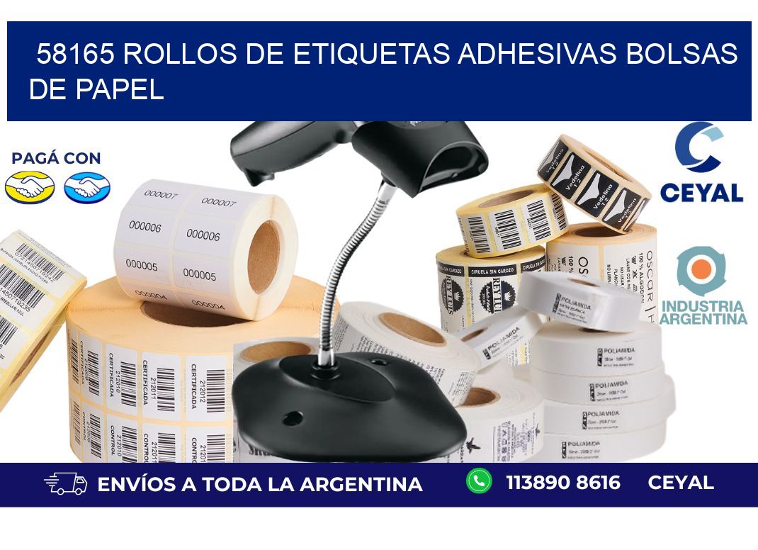 58165 rollos de etiquetas adhesivas bolsas de papel
