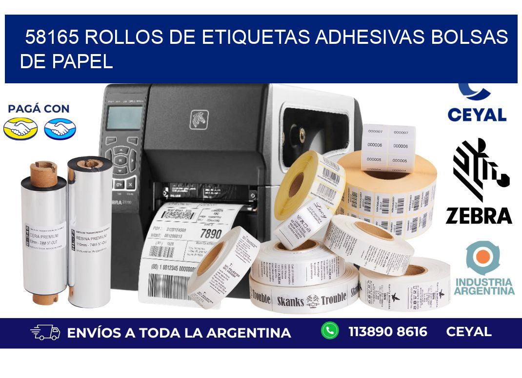 58165 rollos de etiquetas adhesivas bolsas de papel