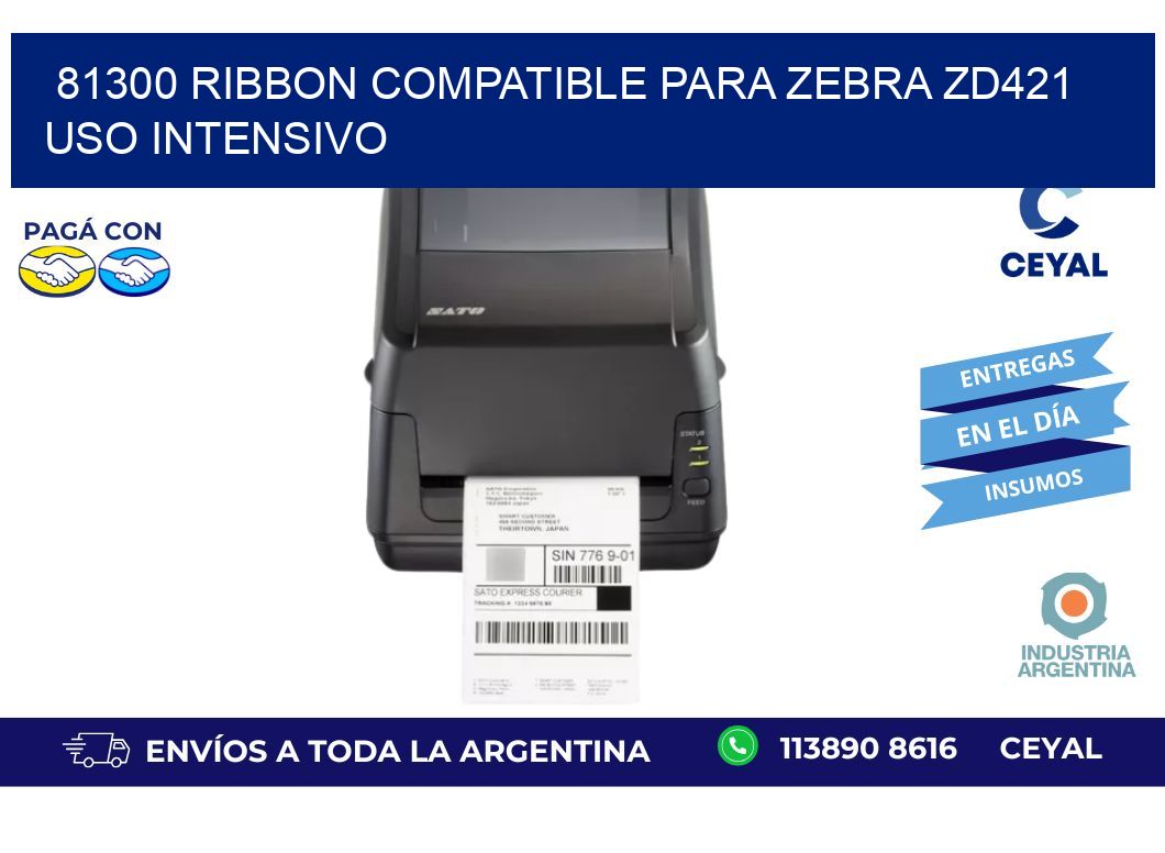 81300 ribbon compatible para zebra zd421 uso intensivo
