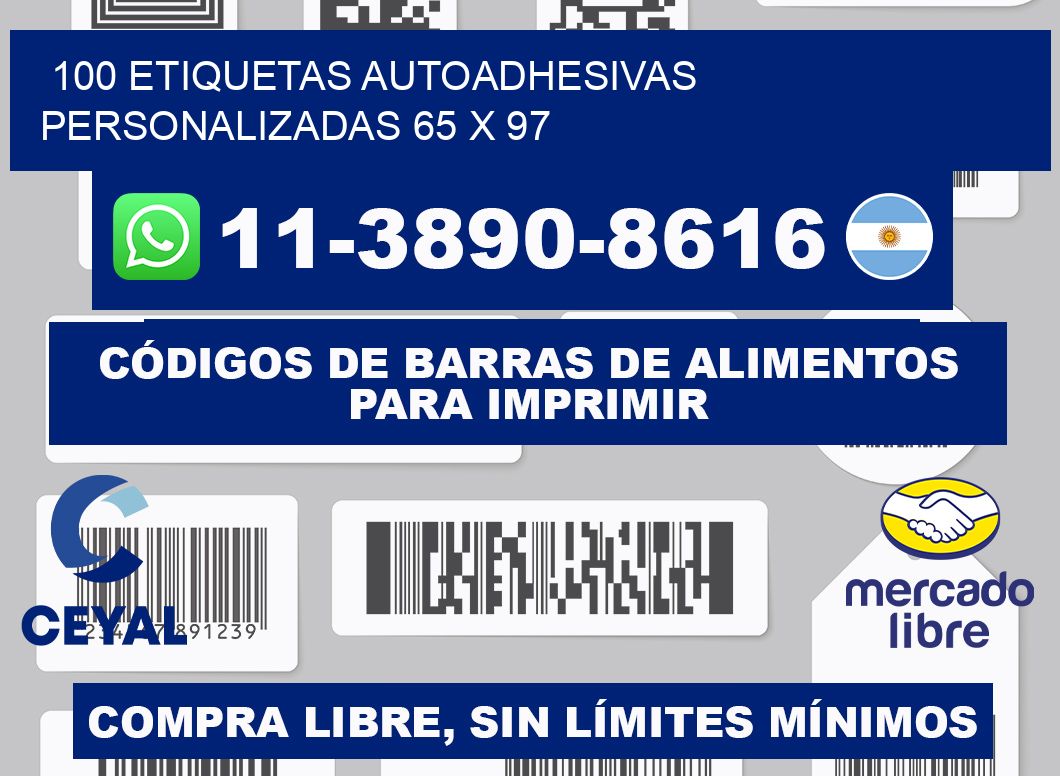100 Etiquetas autoadhesivas personalizadas 65 x 97