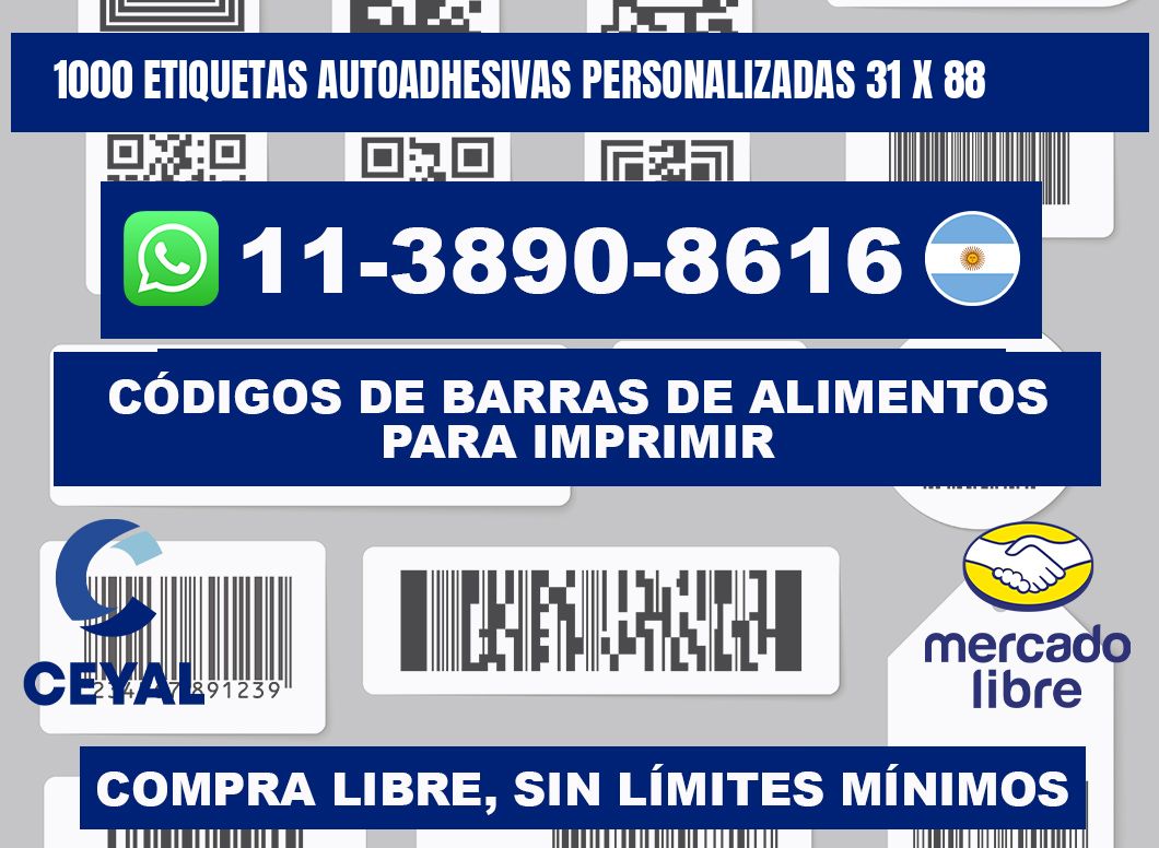 1000 Etiquetas autoadhesivas personalizadas 31 x 88