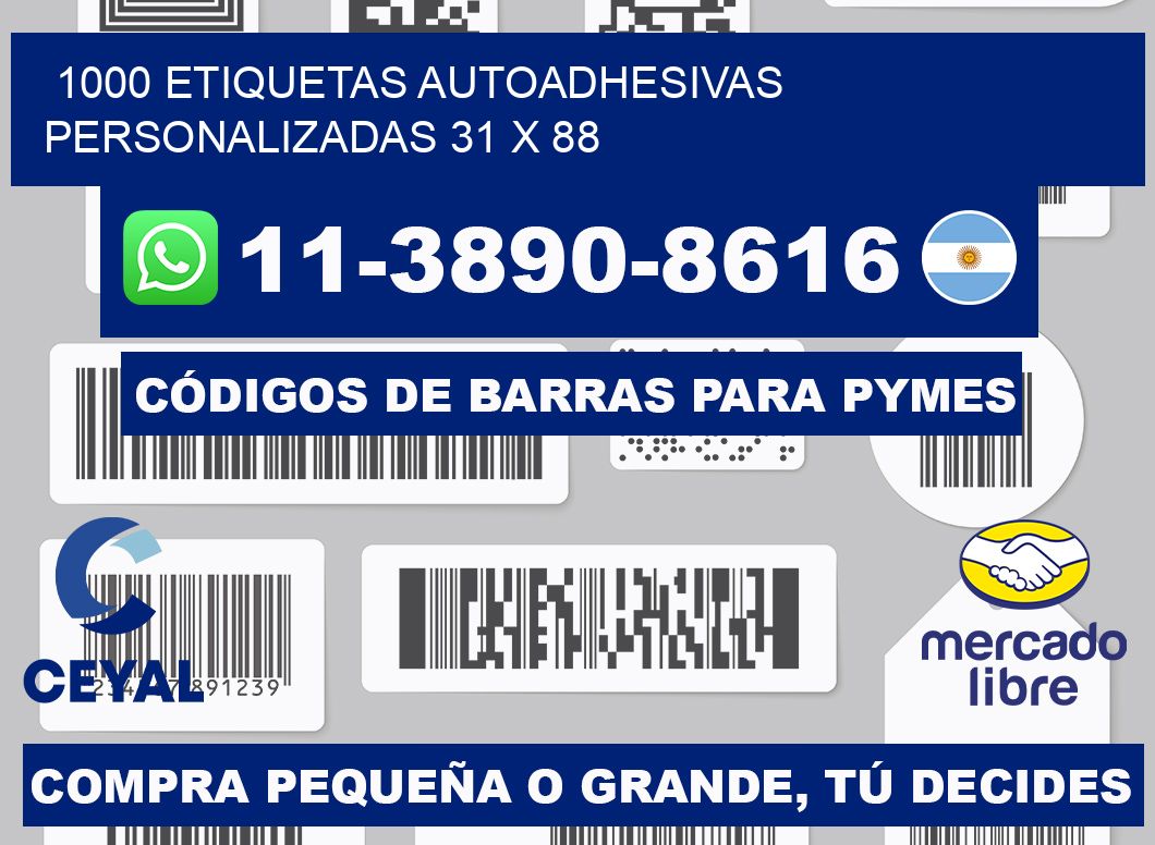1000 Etiquetas autoadhesivas personalizadas 31 x 88
