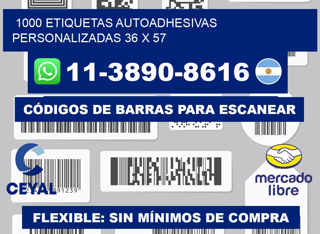 1000 Etiquetas autoadhesivas personalizadas 36 x 57