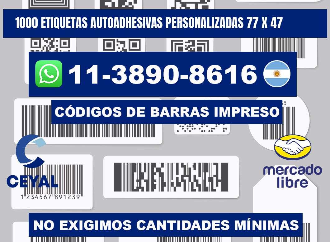 1000 Etiquetas autoadhesivas personalizadas 77 x 47
