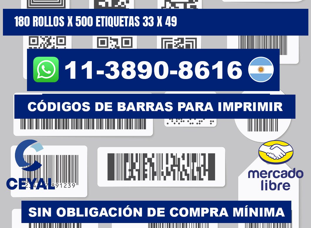 180 rollos x 500 etiquetas 33 x 49