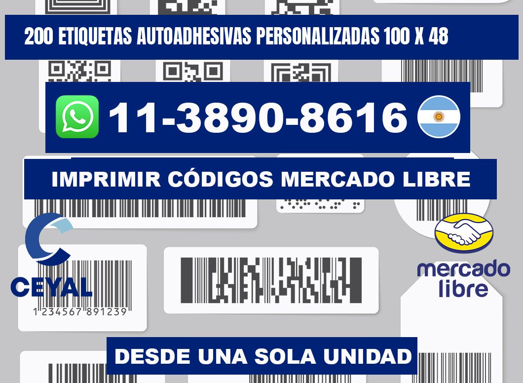 200 Etiquetas autoadhesivas personalizadas 100 x 48