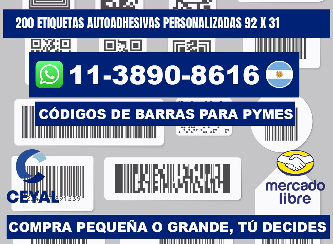 200 Etiquetas autoadhesivas personalizadas 92 x 31