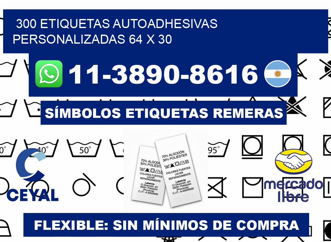 300 Etiquetas autoadhesivas personalizadas 64 x 30