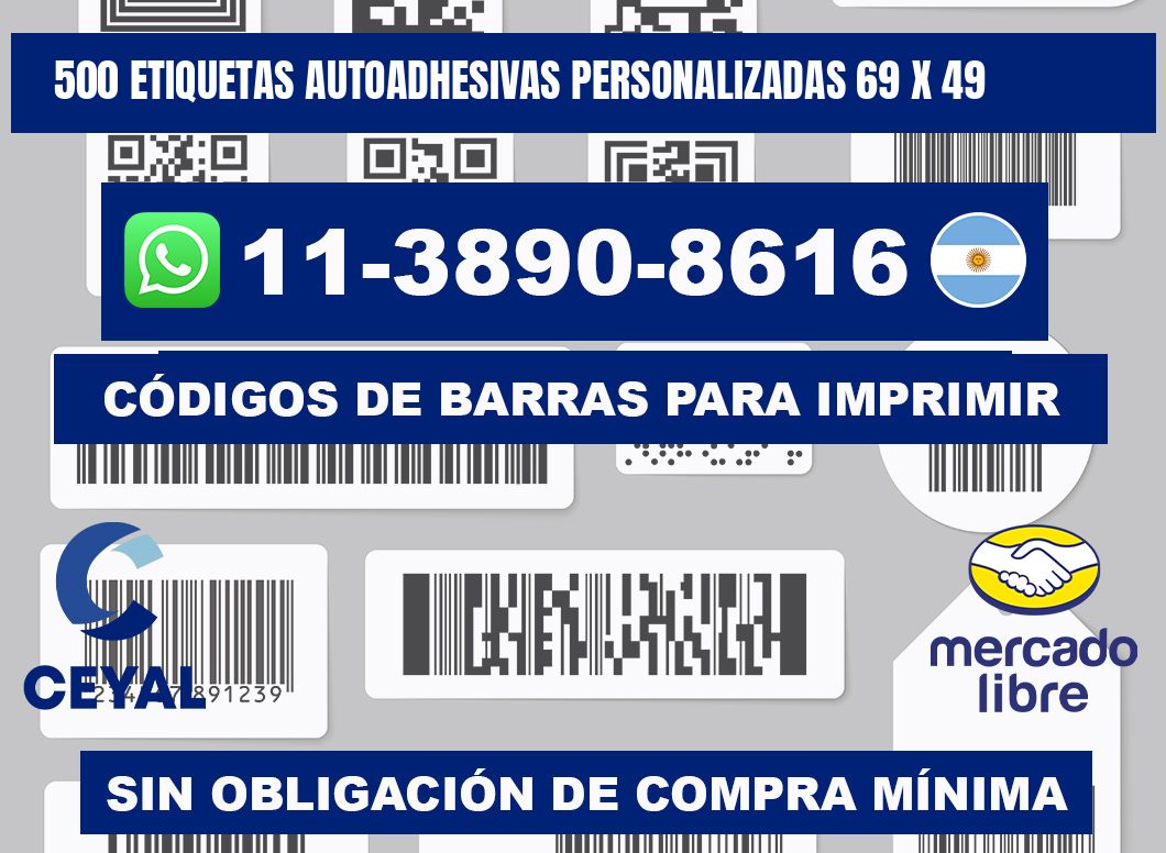 500 Etiquetas autoadhesivas personalizadas 69 x 49
