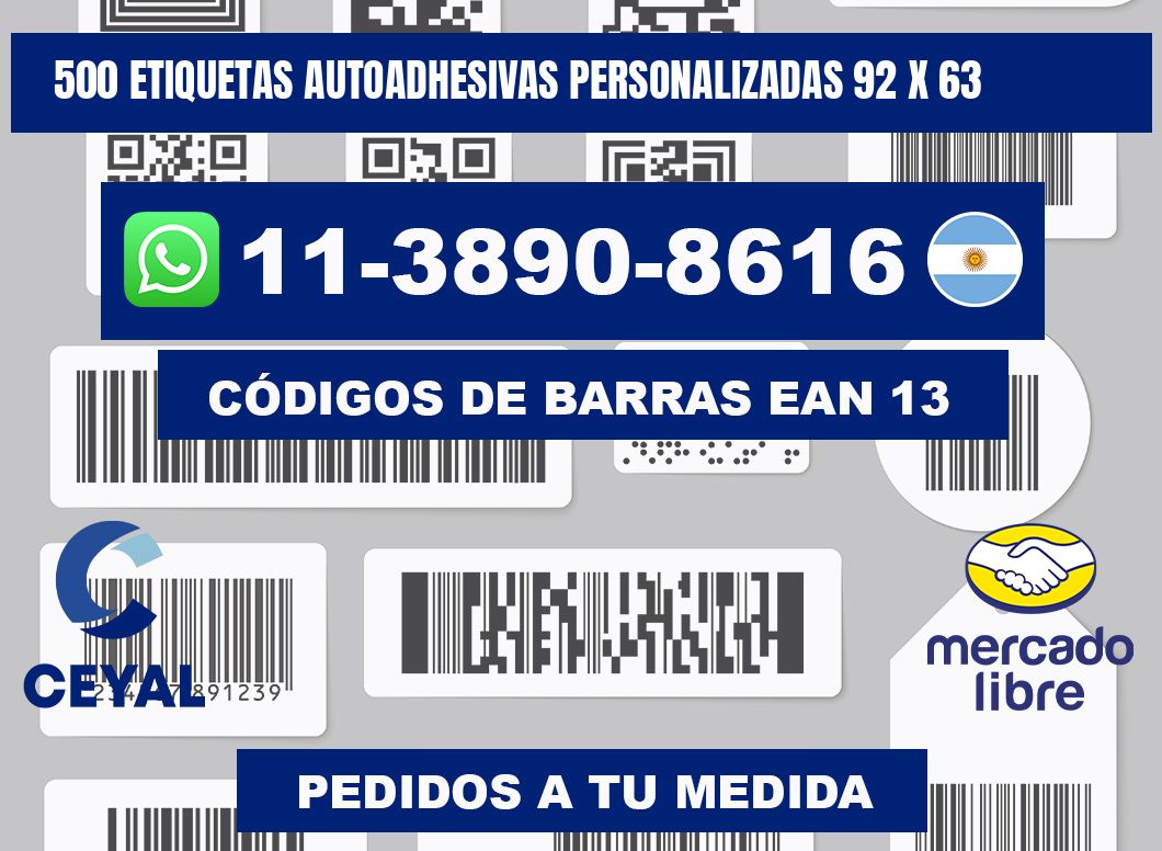 500 Etiquetas autoadhesivas personalizadas 92 x 63