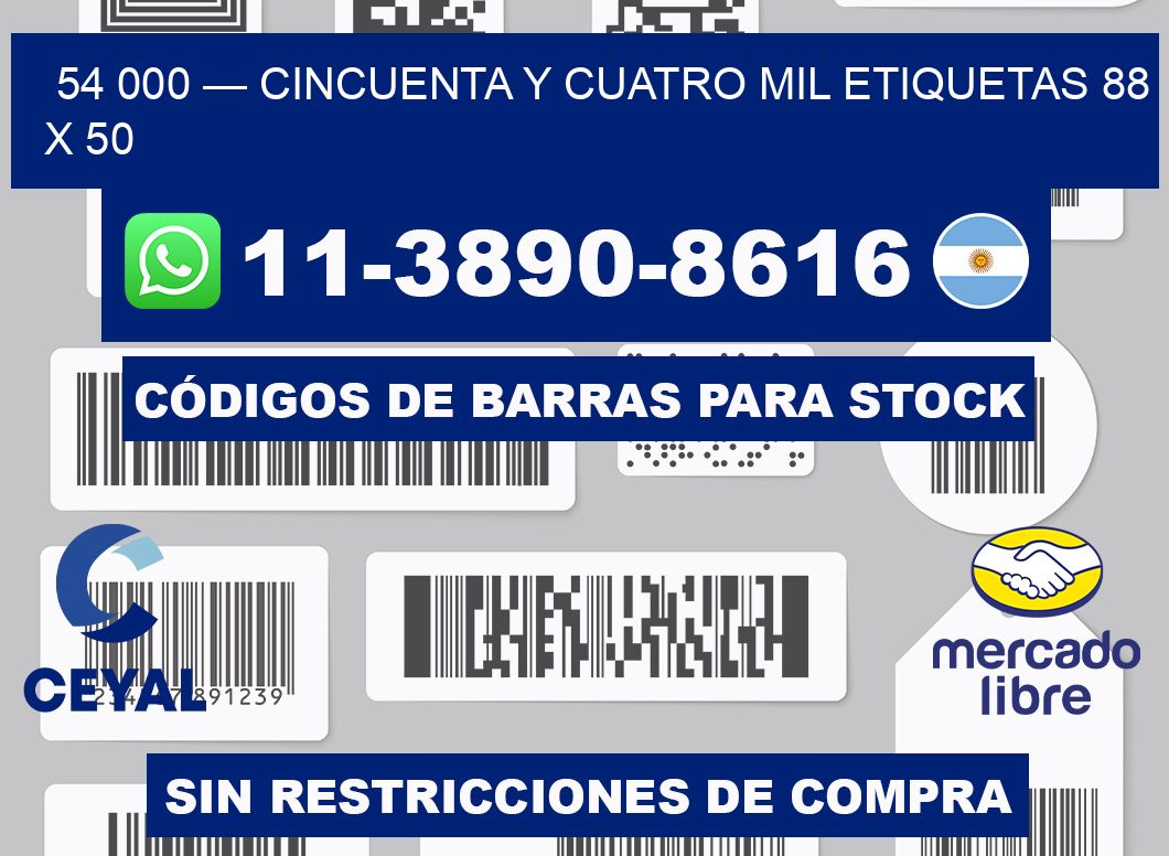 54 000 — cincuenta y cuatro mil etiquetas 88 x 50