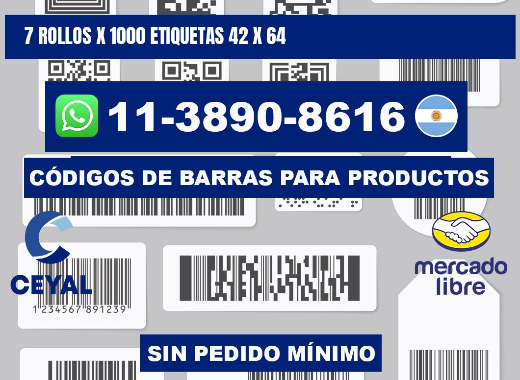 7 rollos x 1000 etiquetas 42 x 64