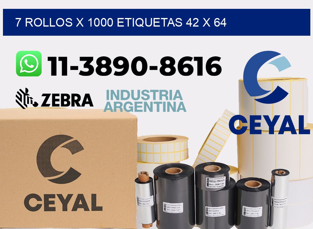 7 rollos x 1000 etiquetas 42 x 64