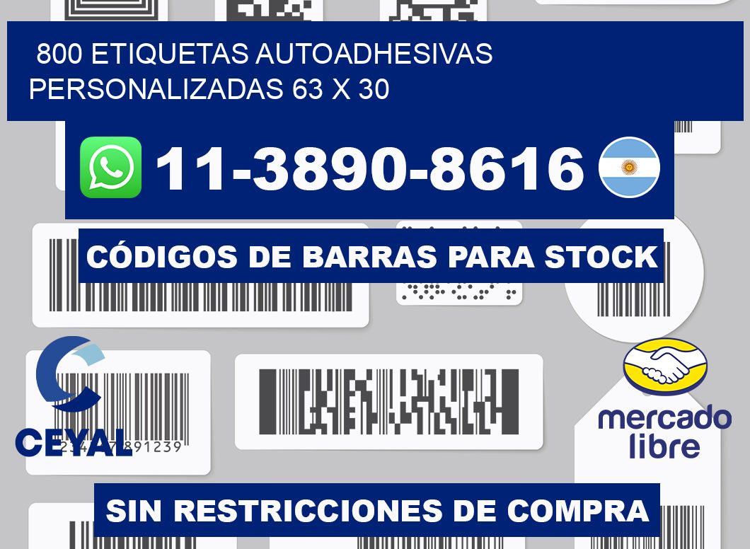 800 Etiquetas autoadhesivas personalizadas 63 x 30