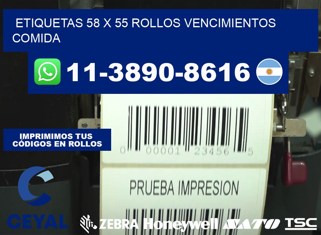 etiquetas 58 x 55 rollos vencimientos comida