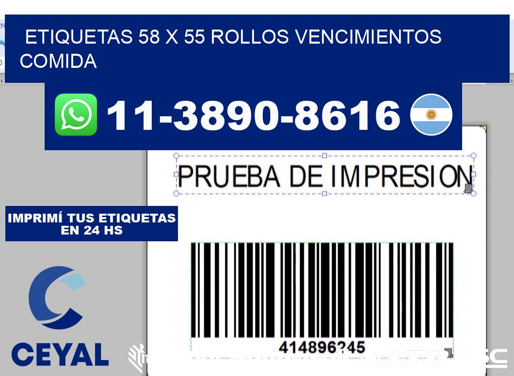 etiquetas 58 x 55 rollos vencimientos comida