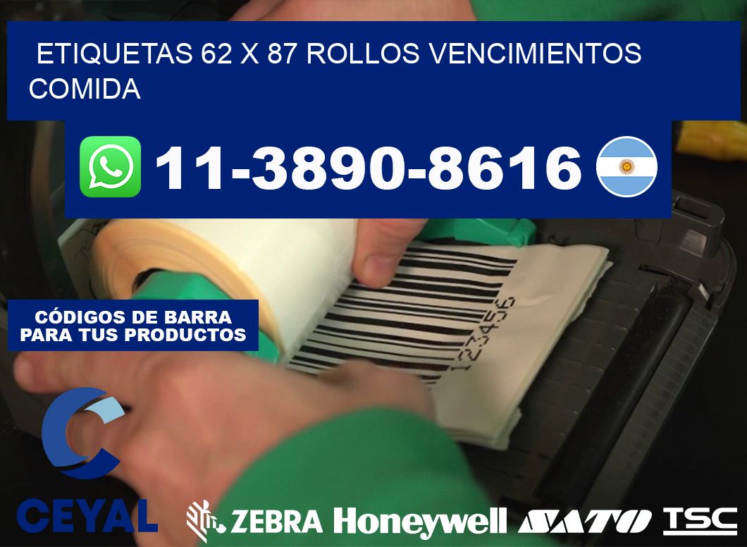 etiquetas 62 x 87 rollos vencimientos comida