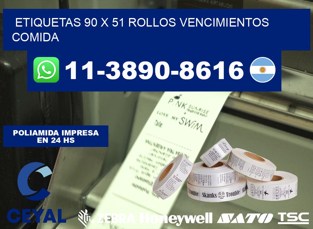 etiquetas 90 x 51 rollos vencimientos comida