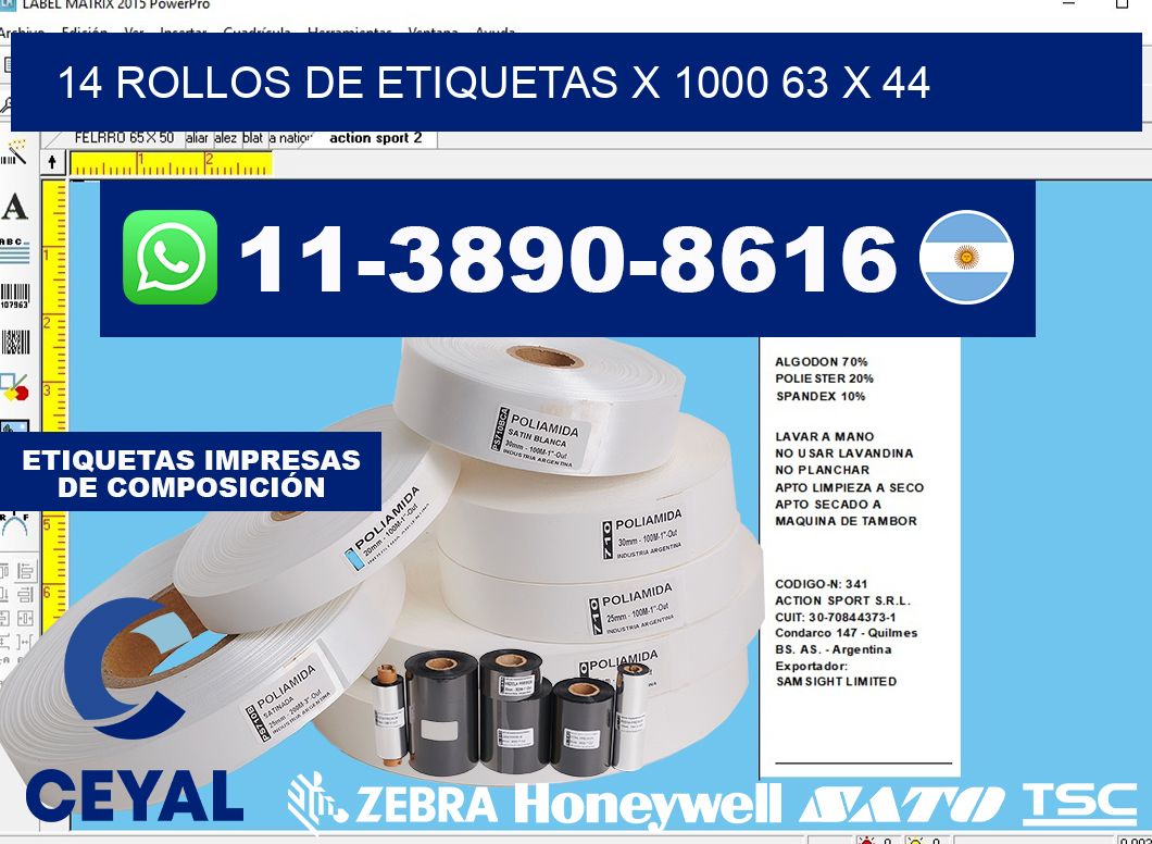 14 rollos de etiquetas x 1000 63 x 44