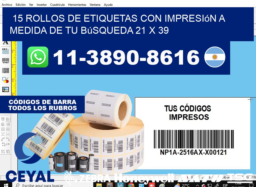 15 rollos de etiquetas con impresión a medida de tu búsqueda 21 x 39