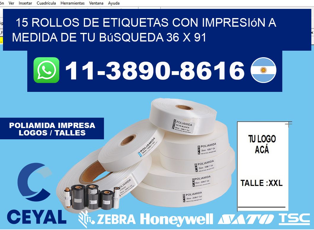 15 rollos de etiquetas con impresión a medida de tu búsqueda 36 x 91