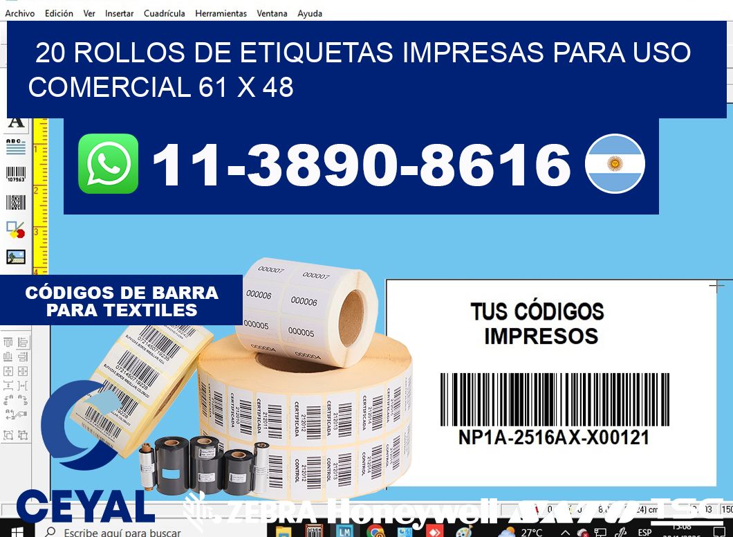 20 rollos de etiquetas impresas para uso comercial 61 x 48