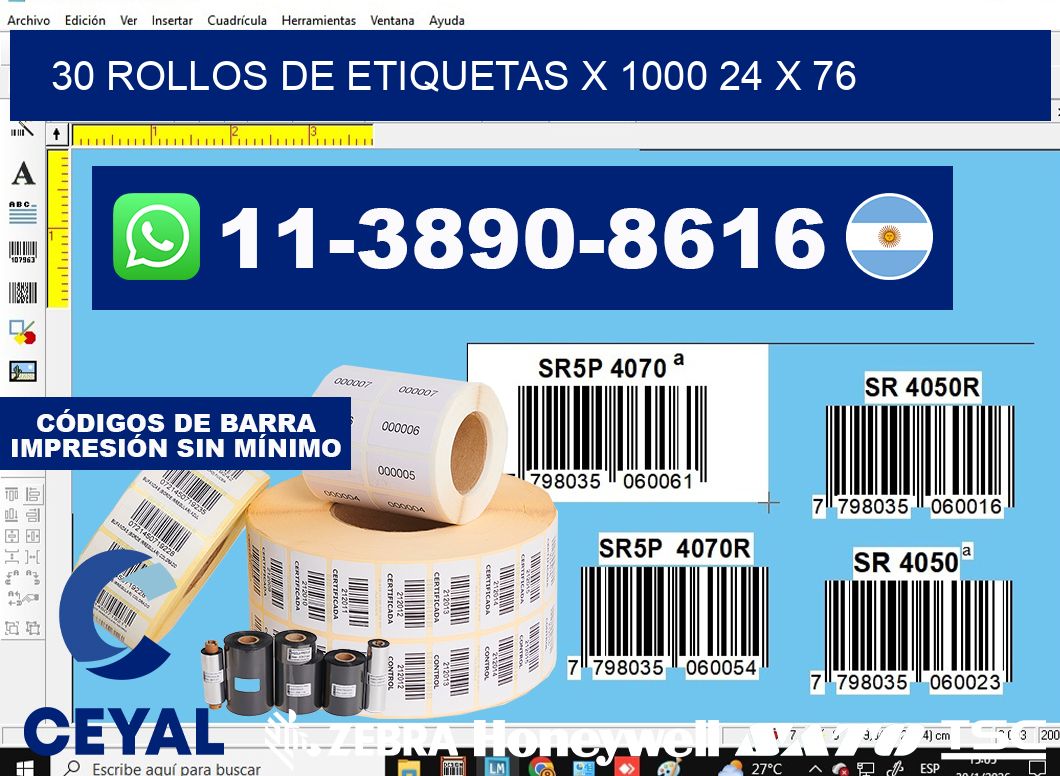 30 rollos de etiquetas x 1000 24 x 76