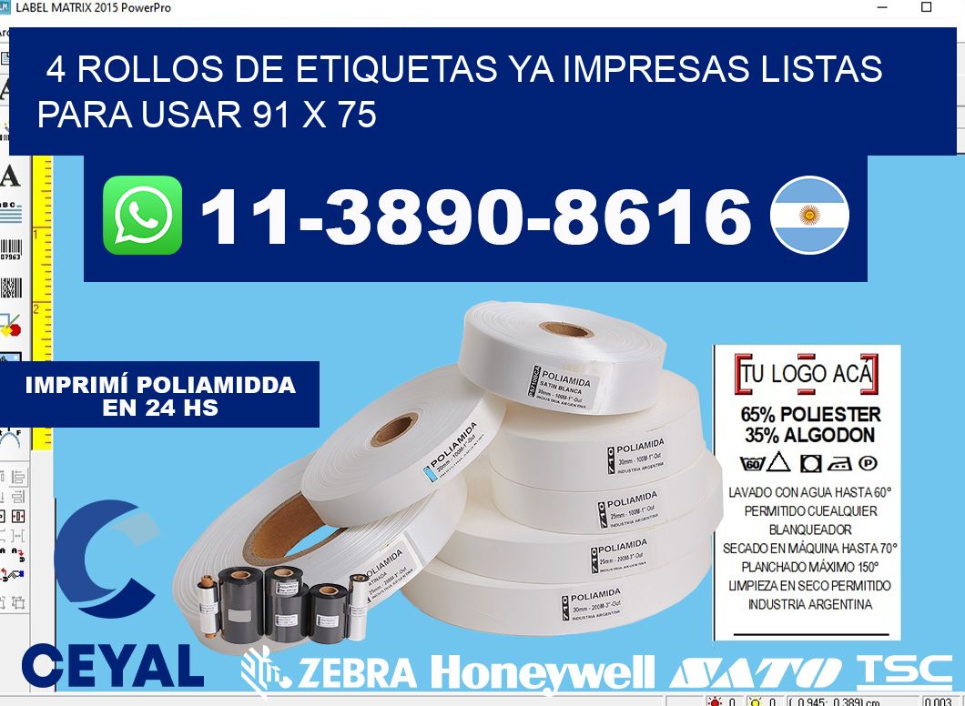 4 rollos de etiquetas ya impresas listas para usar 91 x 75