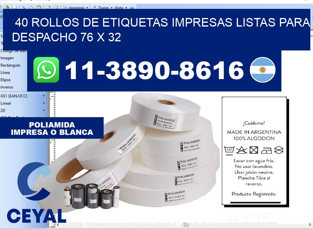 40 rollos de etiquetas impresas listas para despacho 76 x 32