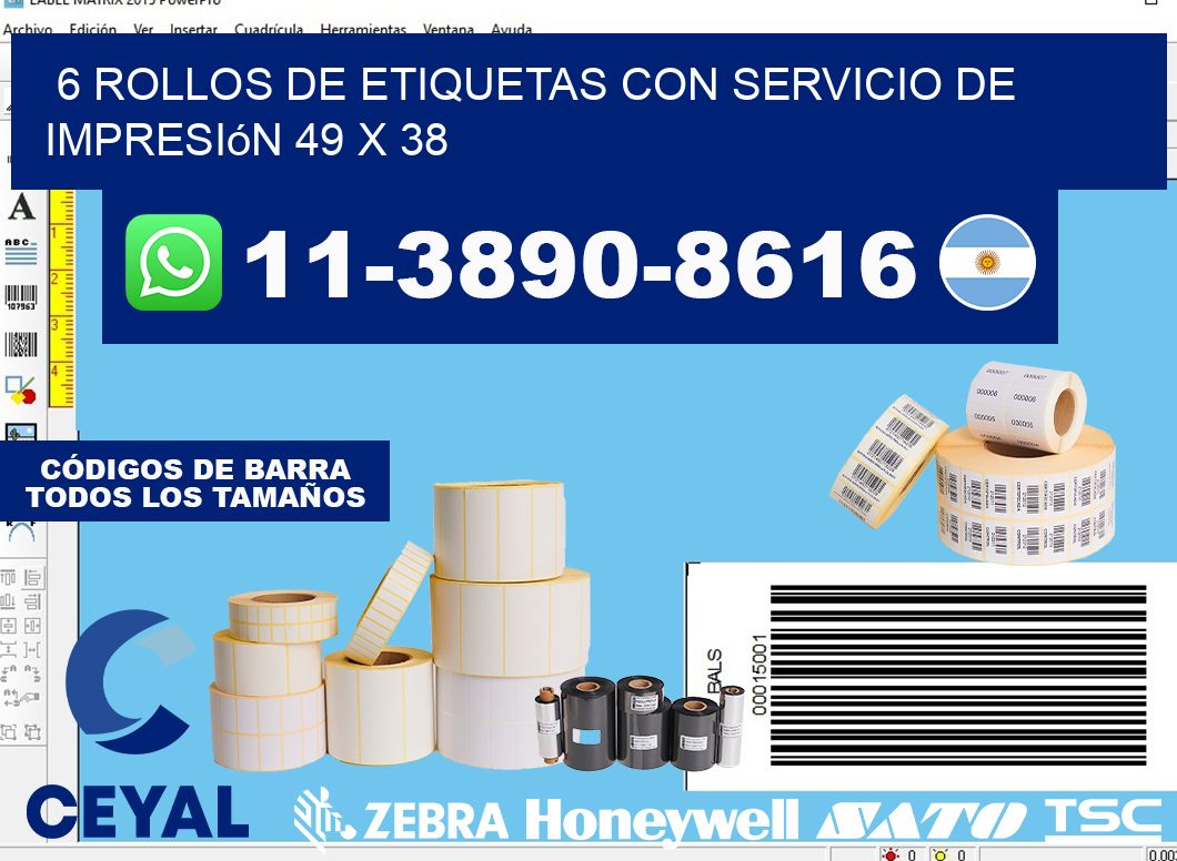 6 rollos de etiquetas con servicio de impresión 49 x 38