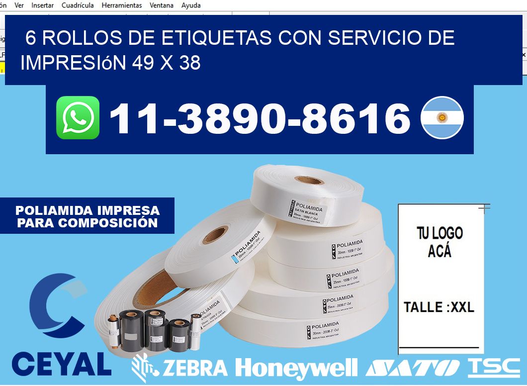 6 rollos de etiquetas con servicio de impresión 49 x 38