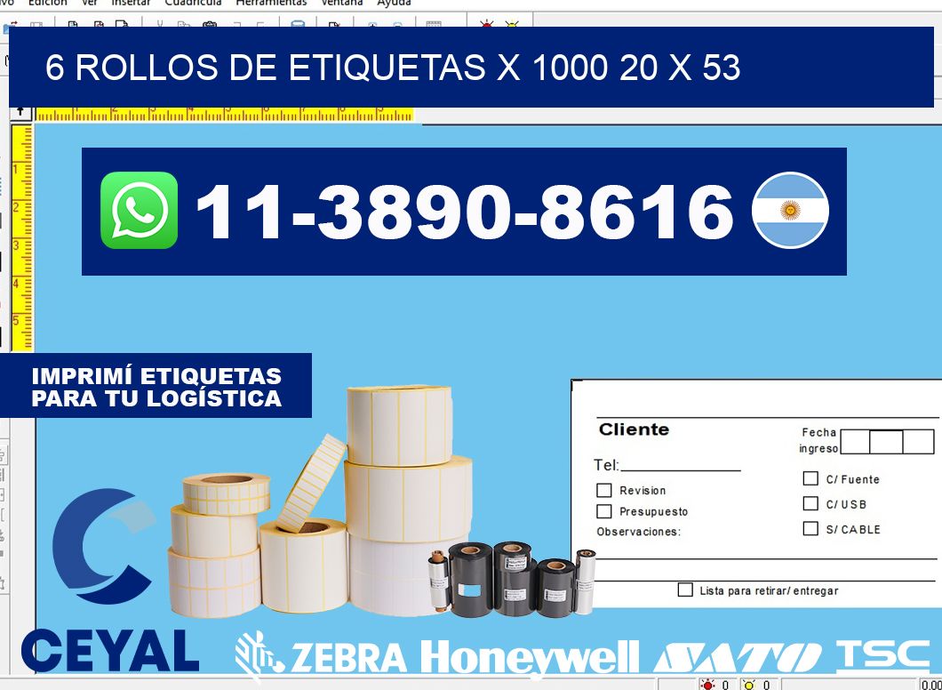 6 rollos de etiquetas x 1000 20 x 53