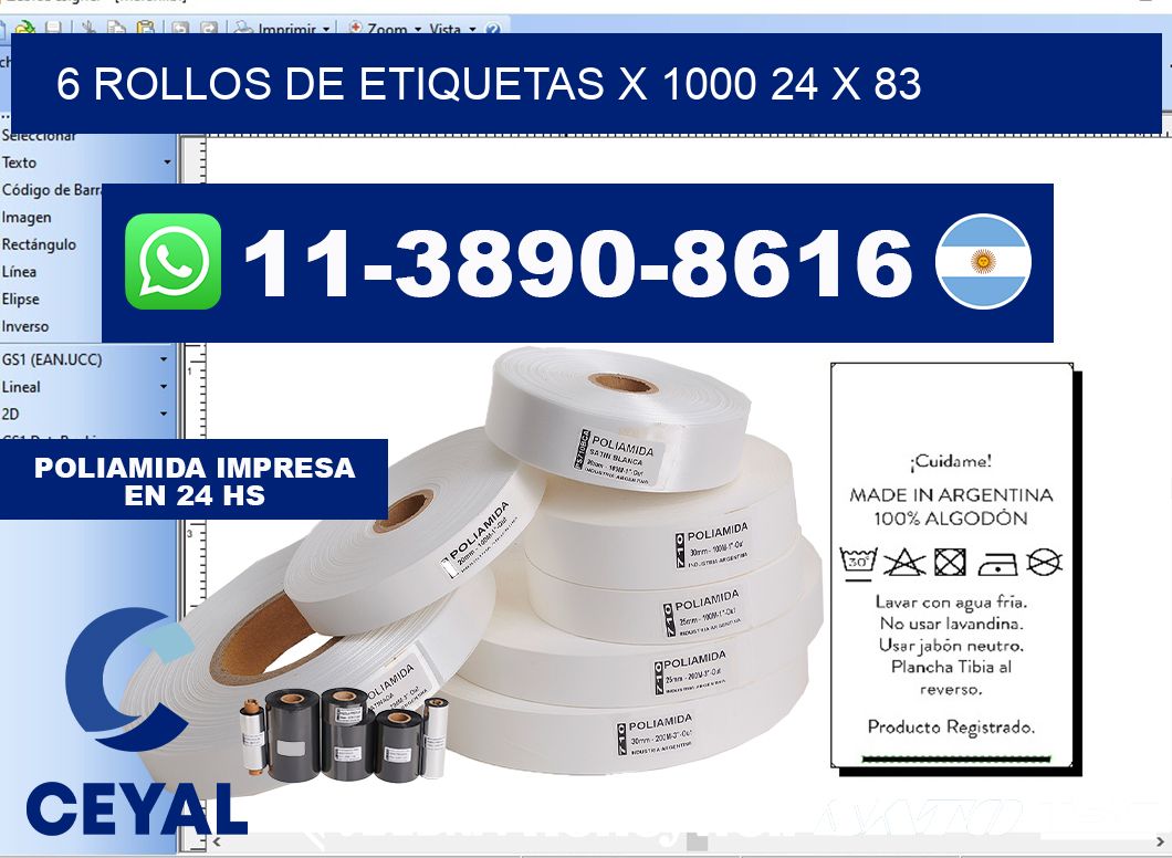 6 rollos de etiquetas x 1000 24 x 83