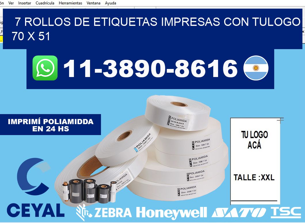 7 rollos de etiquetas impresas con tulogo 70 x 51