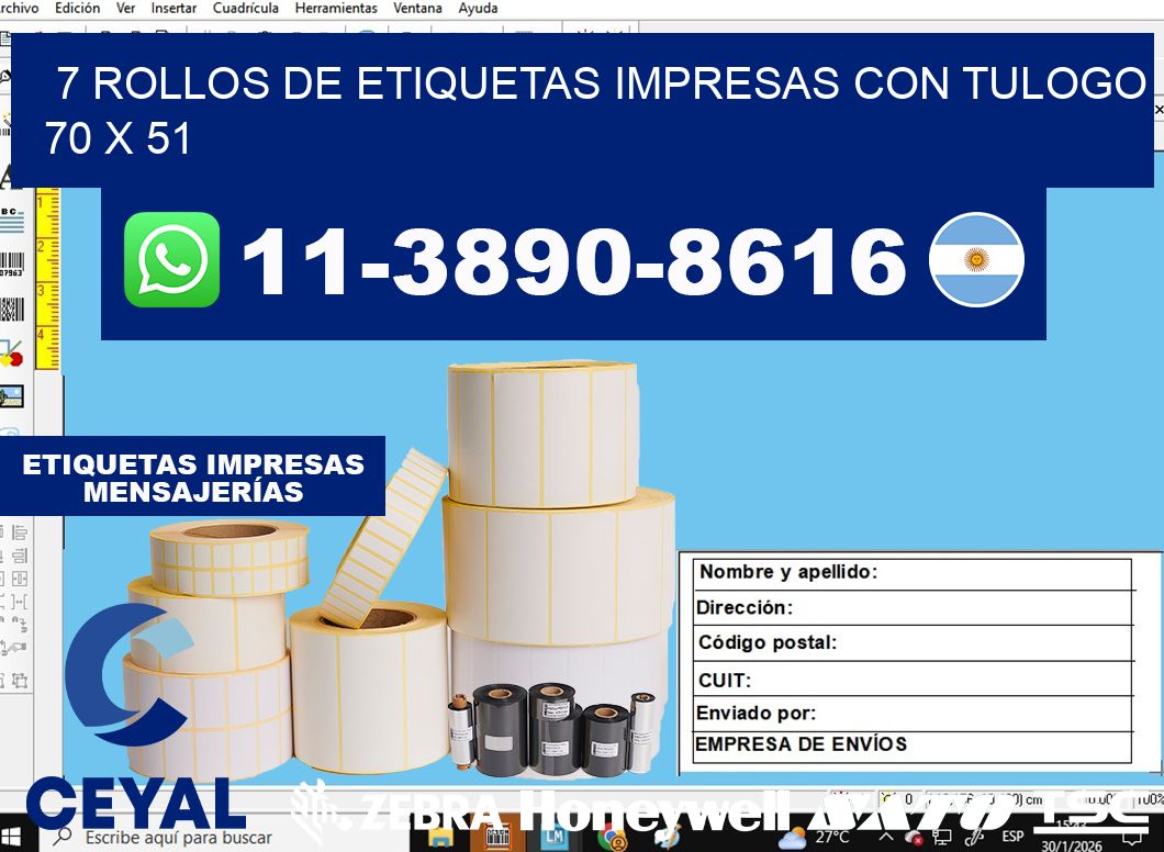 7 rollos de etiquetas impresas con tulogo 70 x 51