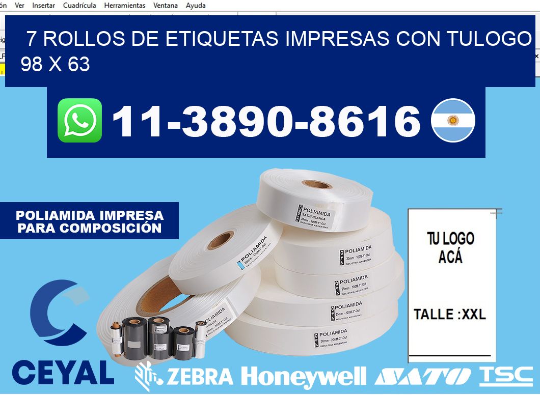 7 rollos de etiquetas impresas con tulogo 98 x 63