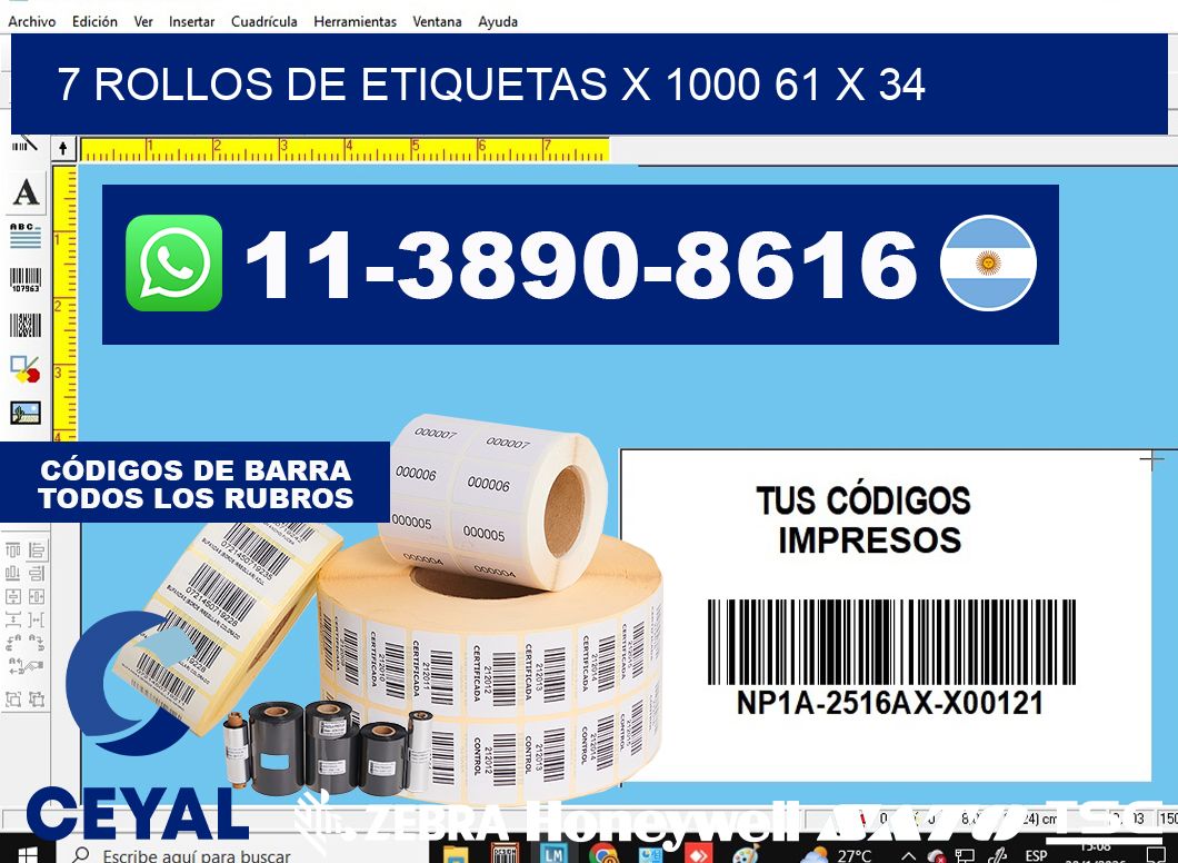 7 rollos de etiquetas x 1000 61 x 34