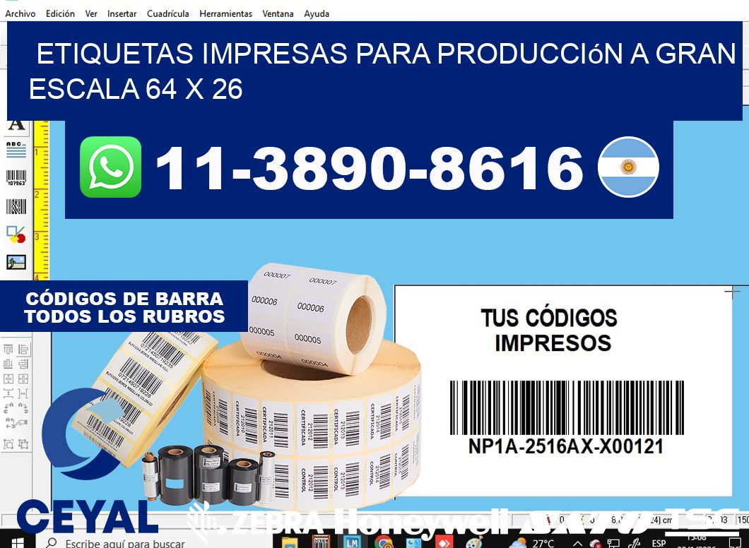 etiquetas impresas para producción a gran escala 64 x 26