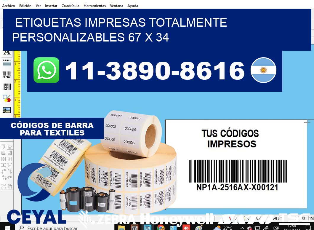etiquetas impresas totalmente personalizables 67 x 34