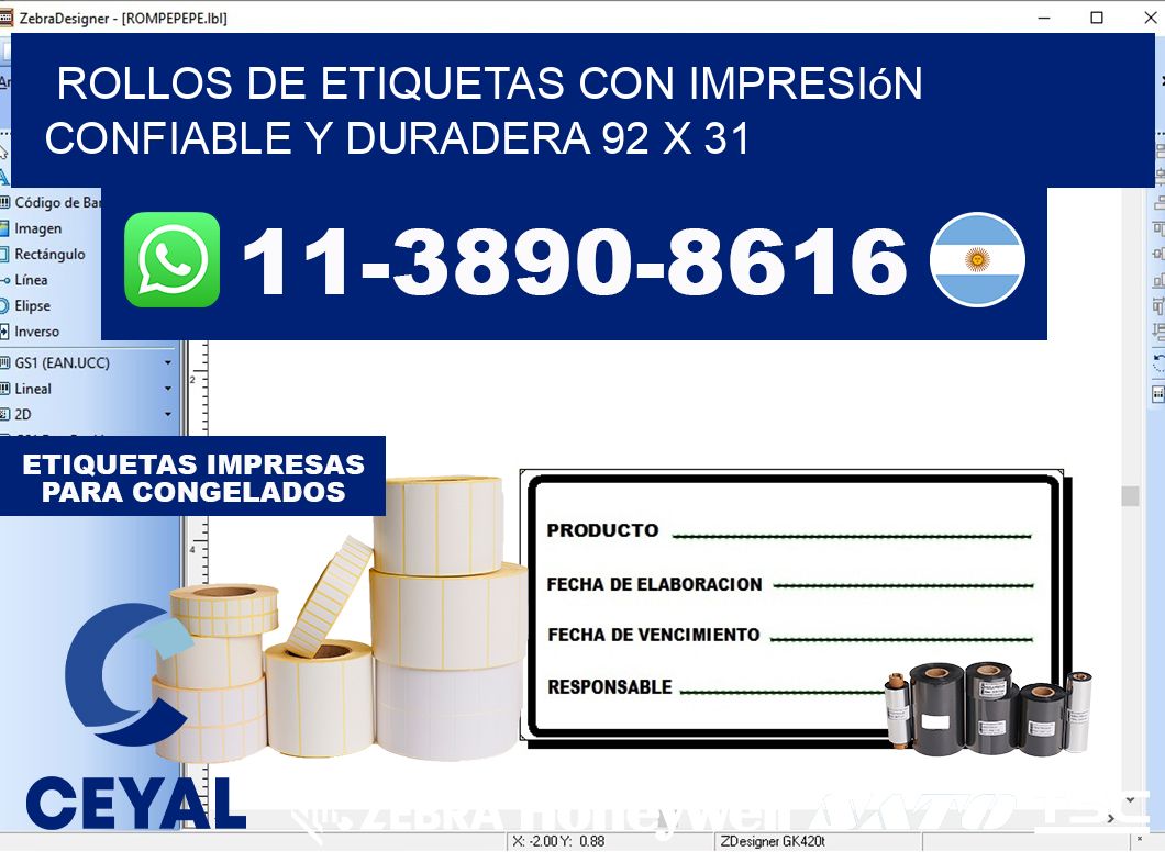 rollos de etiquetas con impresión confiable y duradera 92 x 31