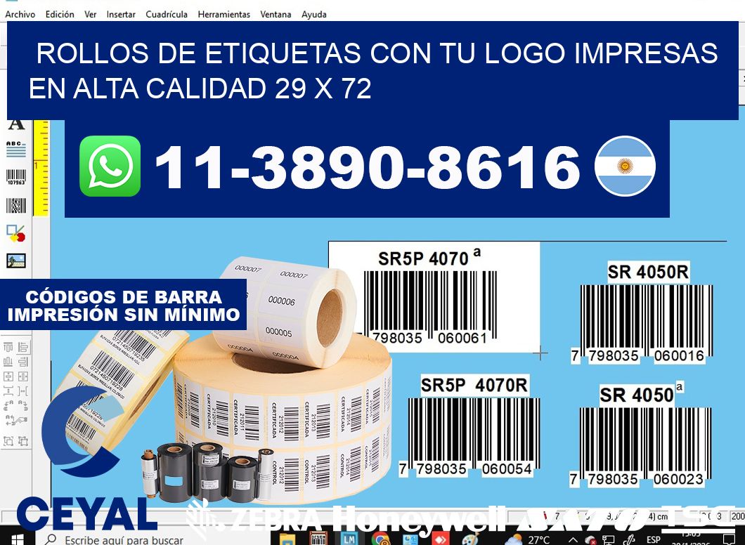 rollos de etiquetas con tu logo impresas en alta calidad 29 x 72