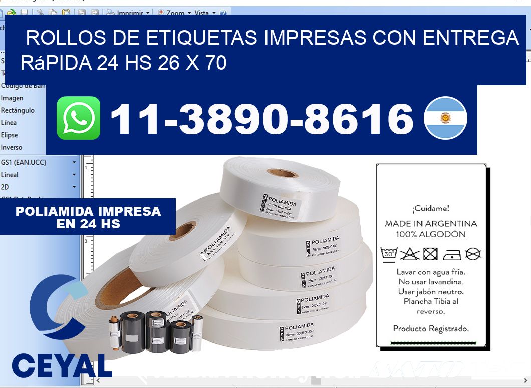 rollos de etiquetas impresas con entrega rápida 24 hs 26 x 70