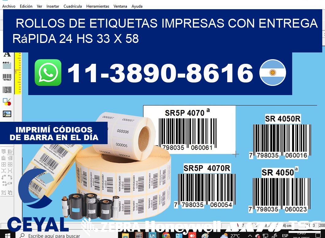 rollos de etiquetas impresas con entrega rápida 24 hs 33 x 58